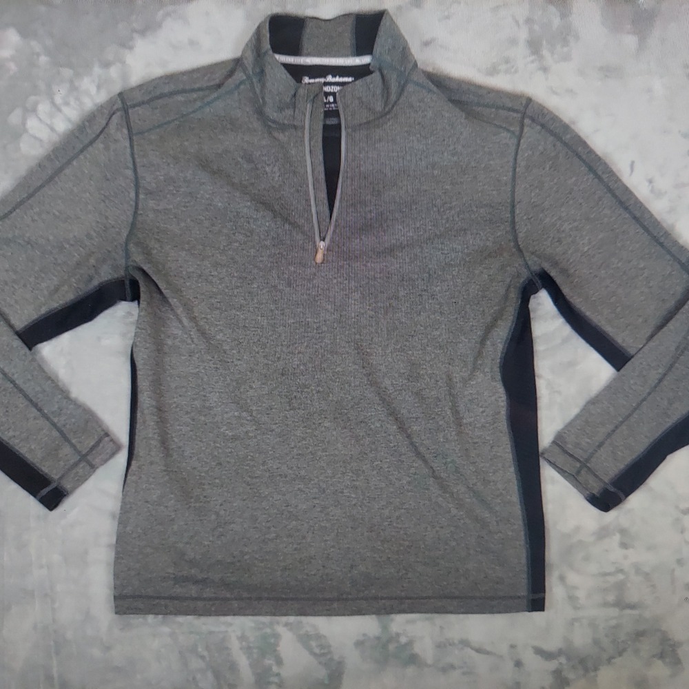 Tommy Bahama Mens Cotton Pullover Large Gray Gorpcore IslandZone 1/4 Zip